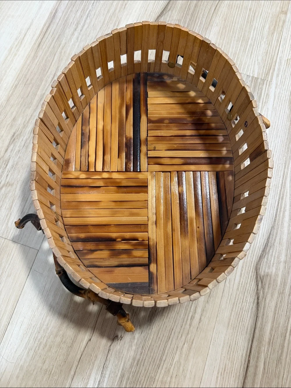 Vintage Gailstyn-Sutton Teak Wood Serving Basket Tray Set Thailand MCM Boho